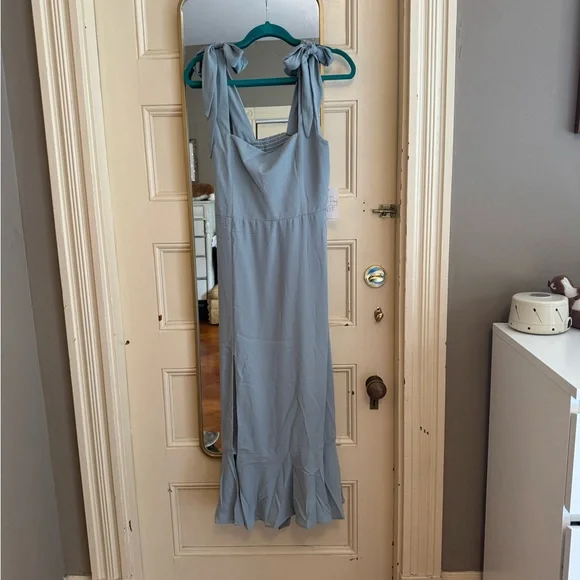 Elegant Green show me your MUMU Dress Claire Midi Silver Sage  crisp large - Picture 4 of 8